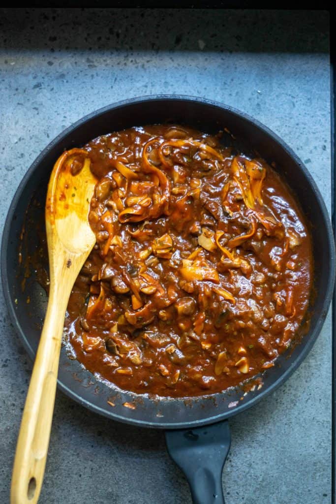 Overhead shot of vegan bolognese