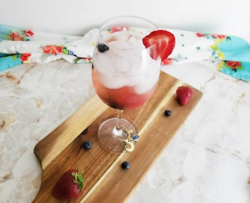Wine Spritzer on wood cutting board