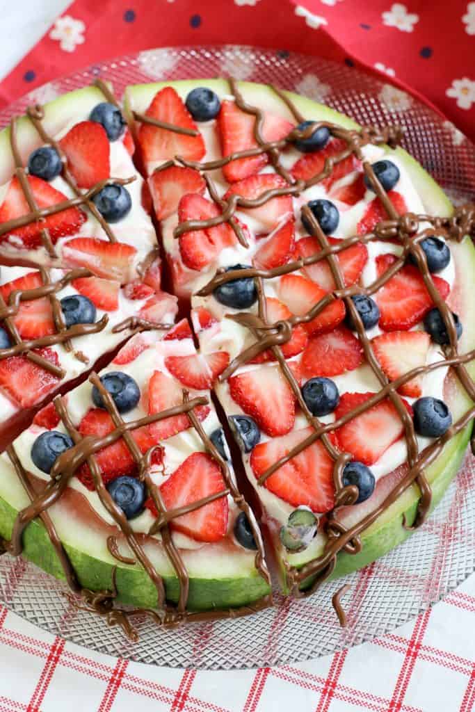Closeup of watermelon pizza