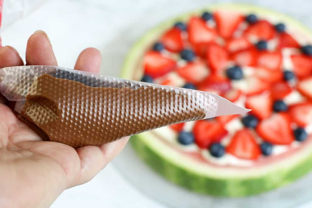 closeup of milk chocolate drizzle.