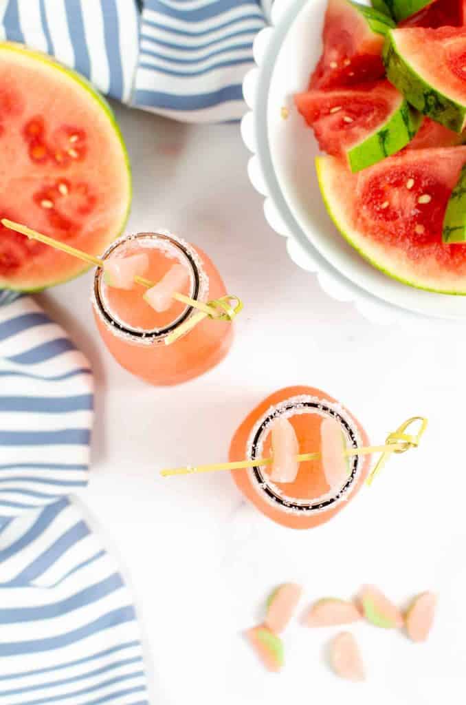 Overhead shot of Sour Watermelon Vodka Slush.