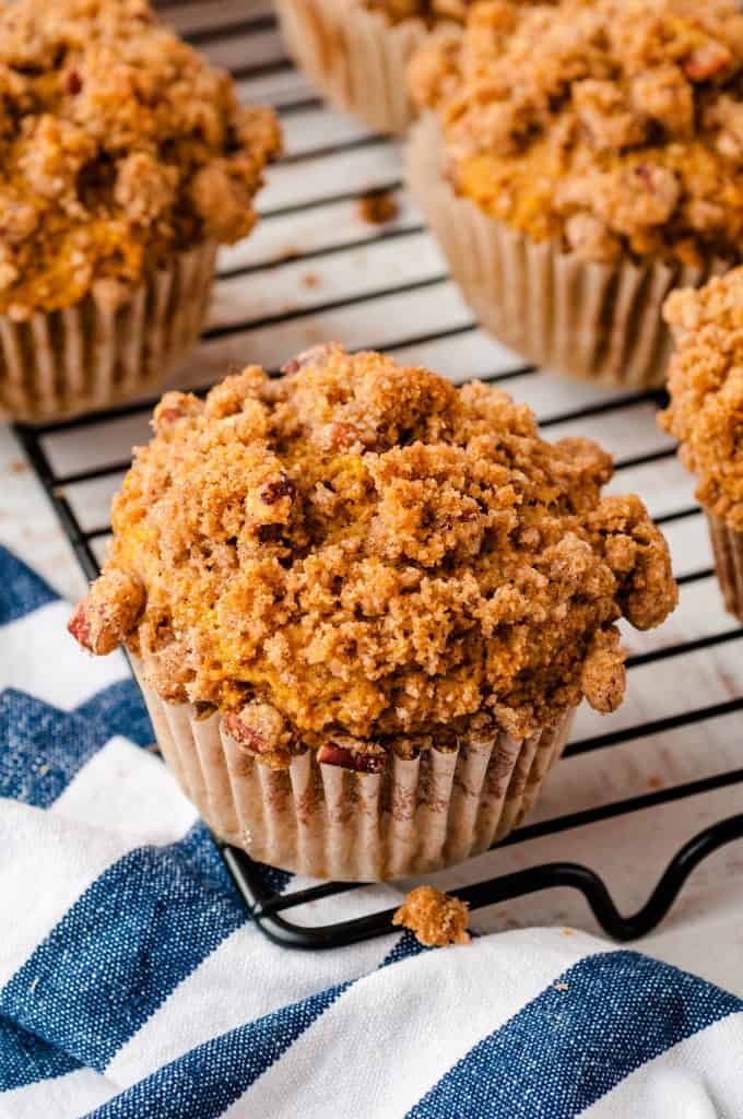 closeup of muffins on a cooling rack.
