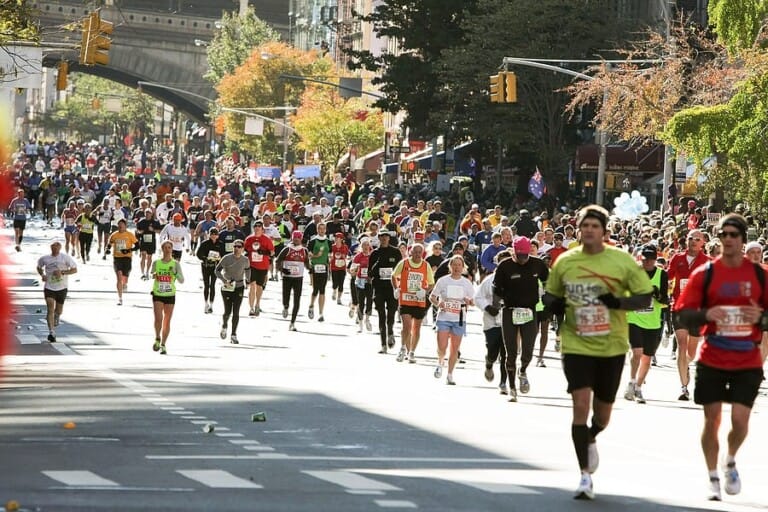 Manhattan, NY - Nov 7th 2010: ING New York City Marathon, runners traverse 26.2 miles through five NYC boroughs to the finish line in Central Park.