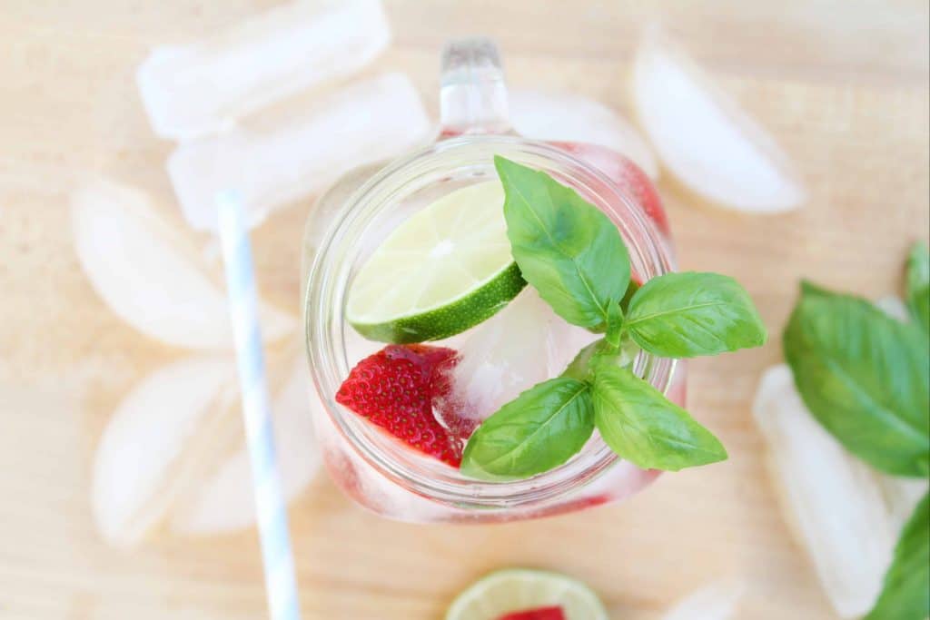 Overhead shot of Strawberry Basil Cocktail.