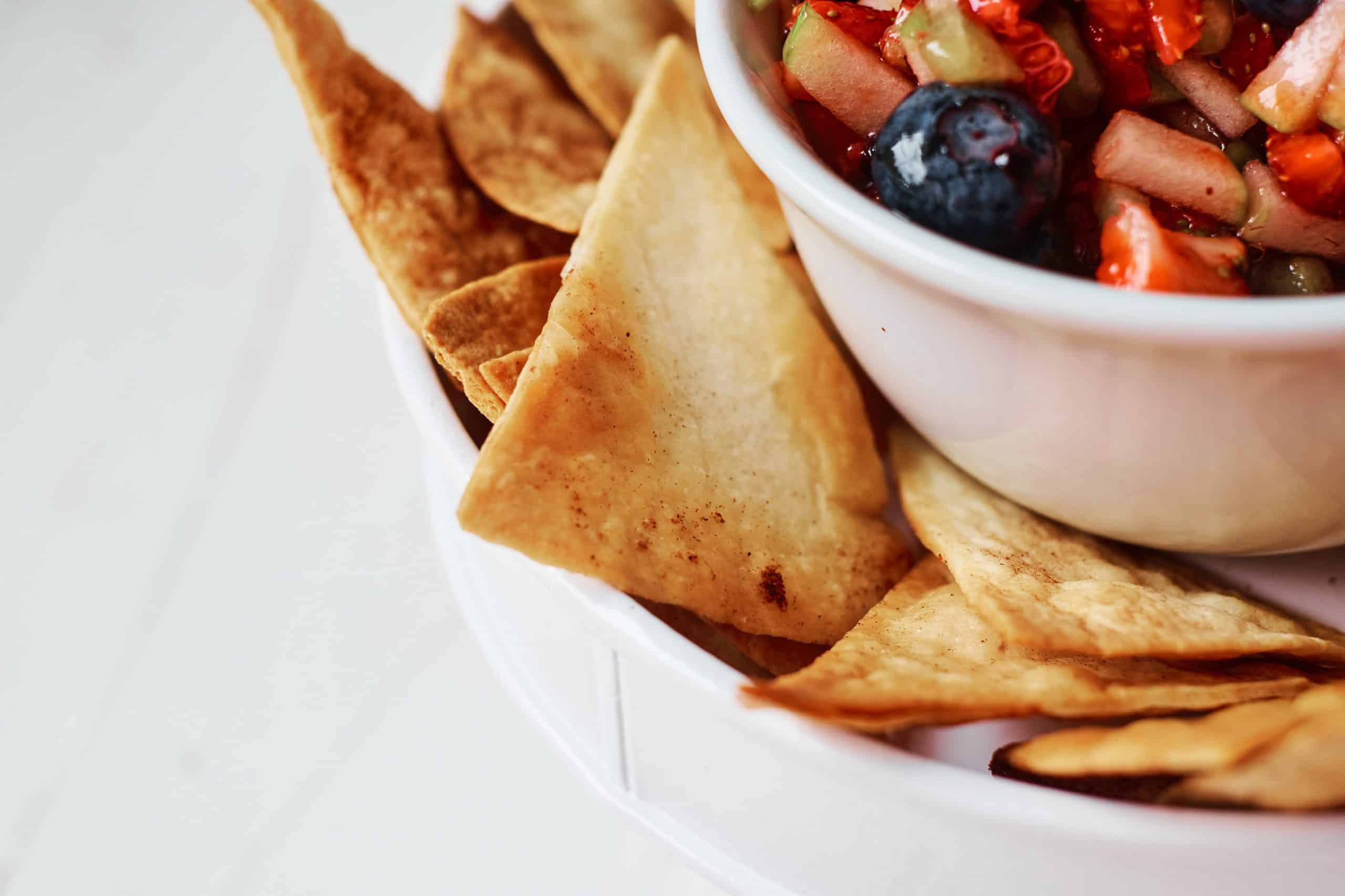 Closeup of cinnamon tortilla chips
