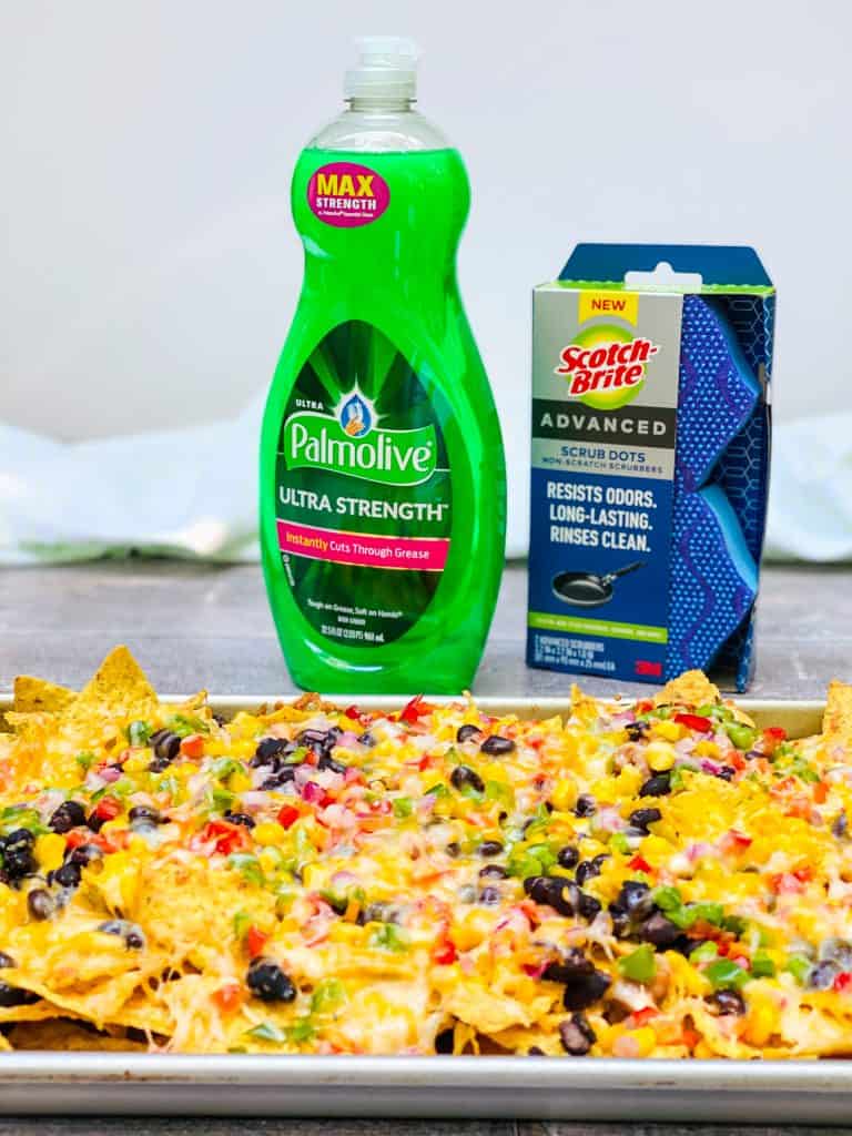 Loaded Vegetarian Nachos with Palmolive Dish Soap and Advanced Scotch Brite Scrub Dots