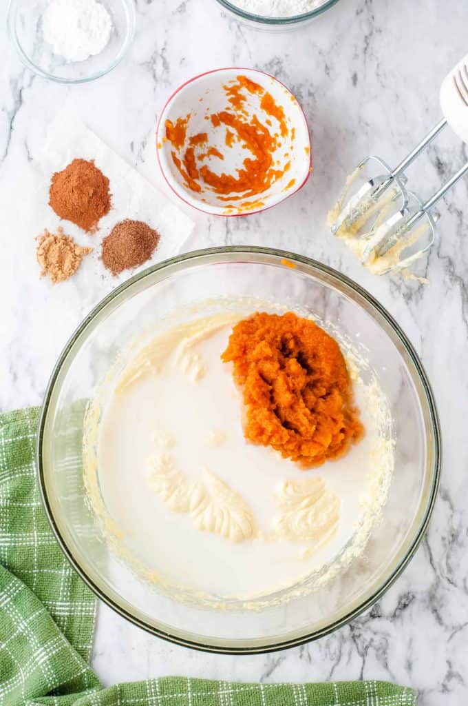 Pumpkin purée in top of batter.