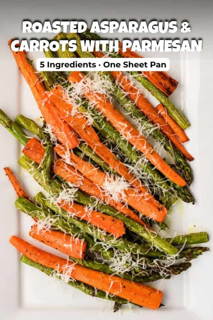 Roasted asparagus and carrots with Parmesan cheese on a sheet pan