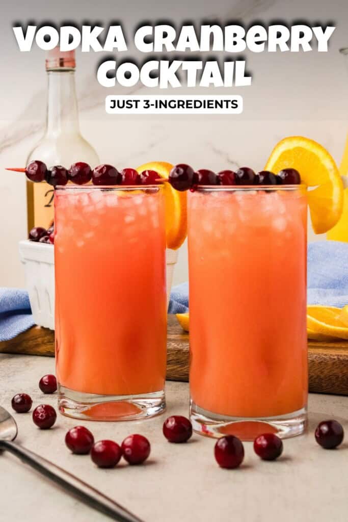Madras cocktails garnished with fresh cranberry skewers for entertaining