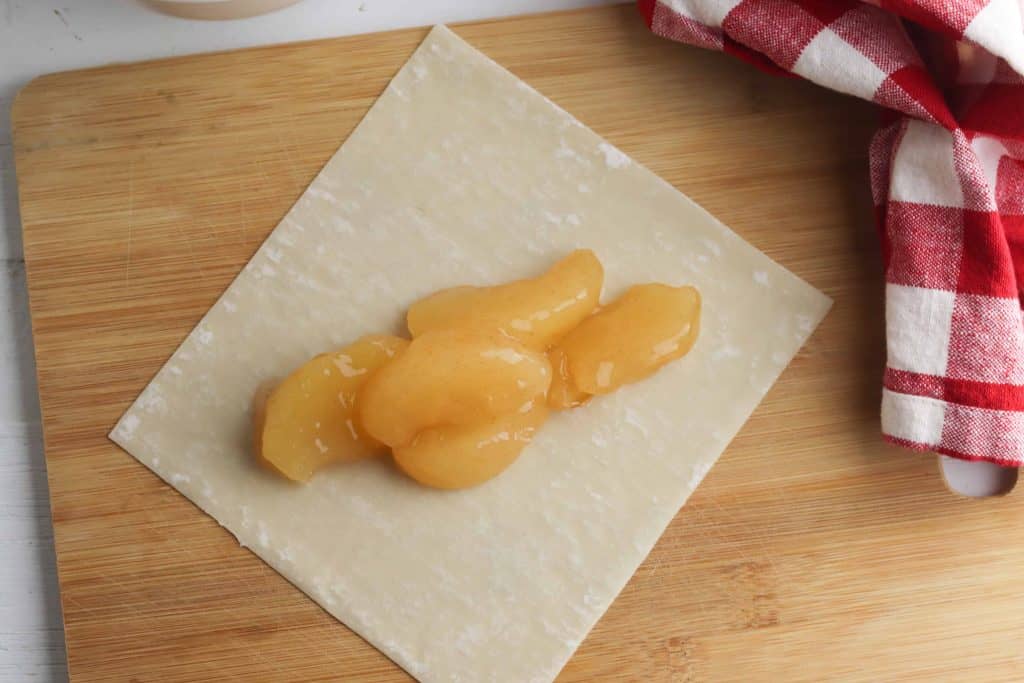 Apple Pie filling on egg roll wrapper