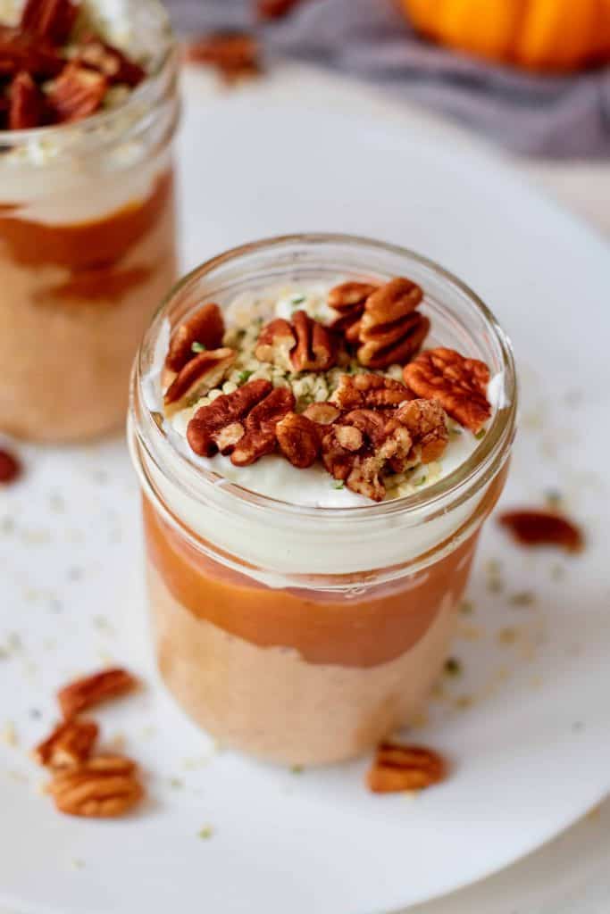 Overhead shot of Pumpkin pie overnight oats.