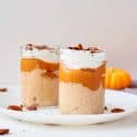 Pumpkin Pie Overnight Oats on a white plate.