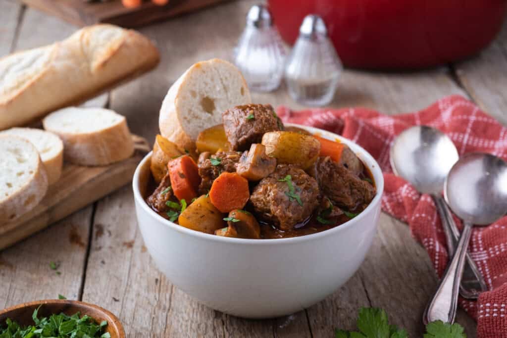 Beef and vegetable stew.
