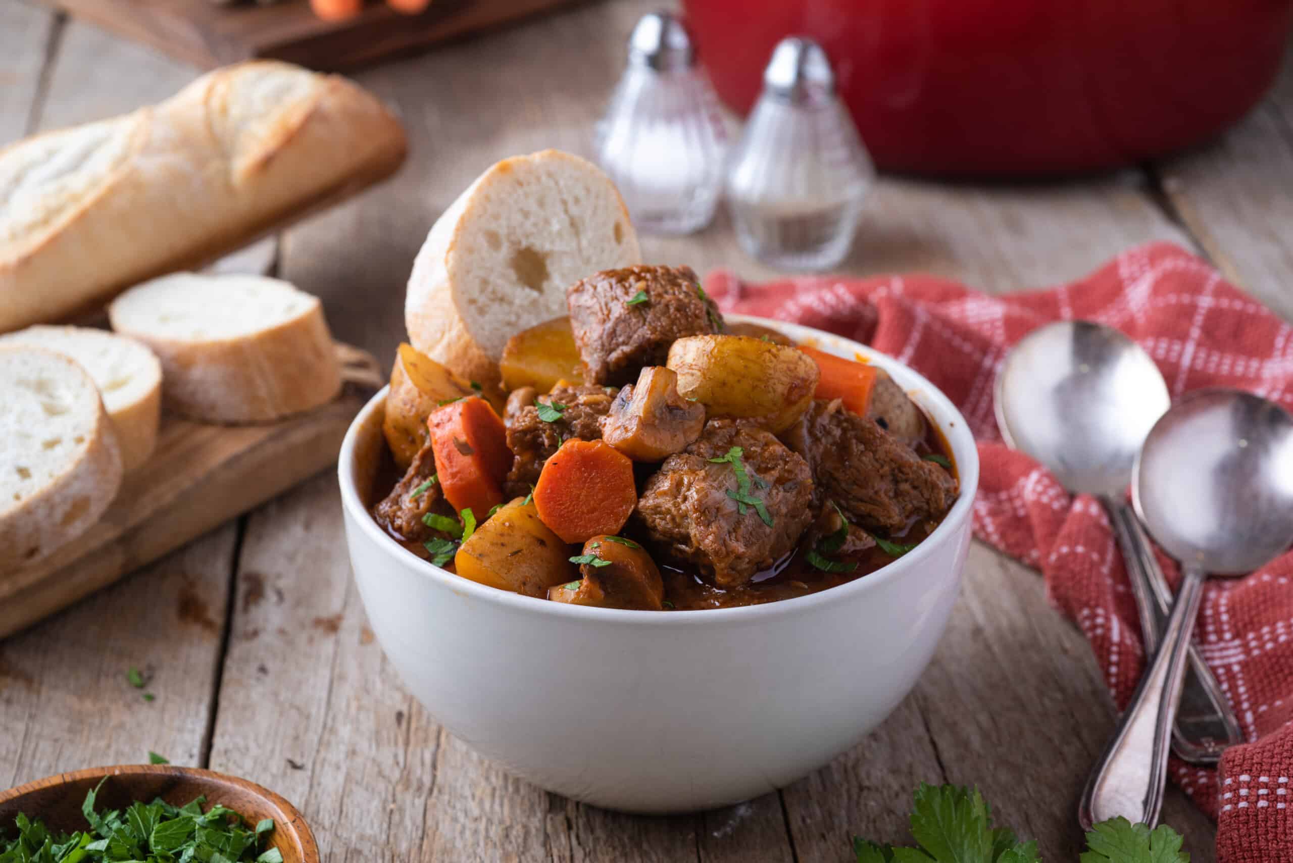 Beef and vegetable stew.