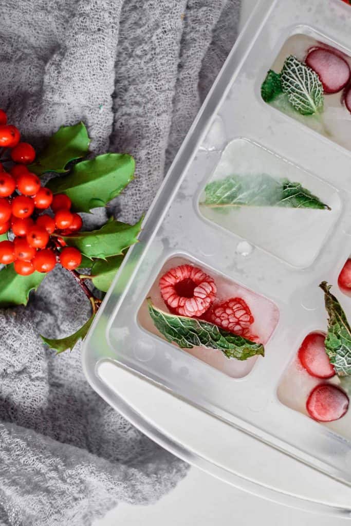 Closeup of holiday ice cubes.