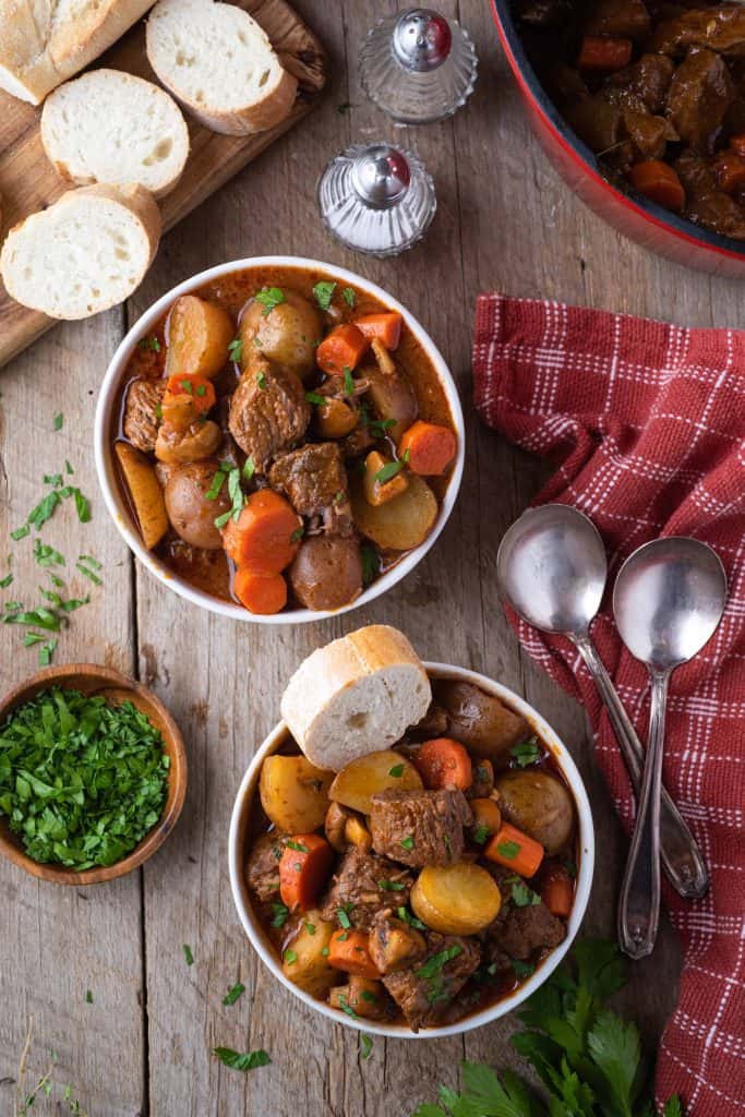 2 bowls of oven baked beef stew.