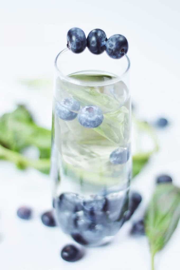 Water infused with blueberries and basil.