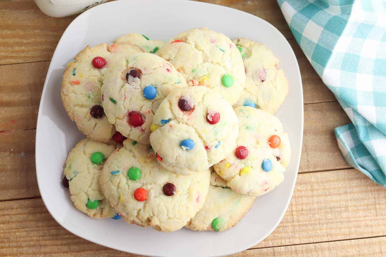 Overhead view of cookies with mini m & m's