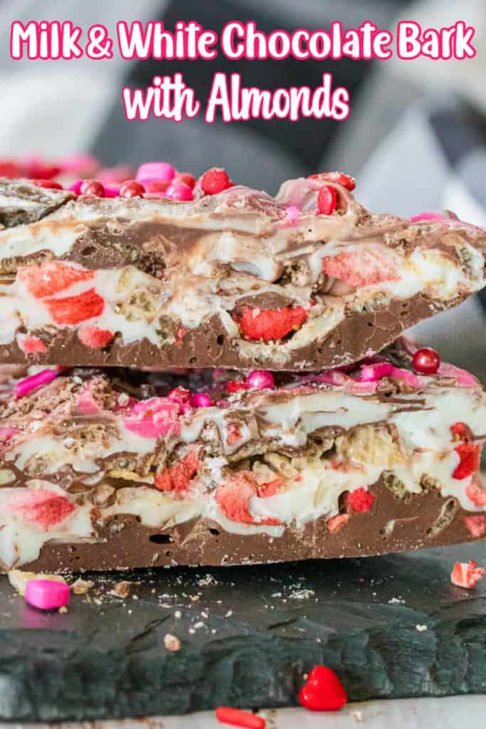 Milk and White Chocolate Bark with Almonds Pin