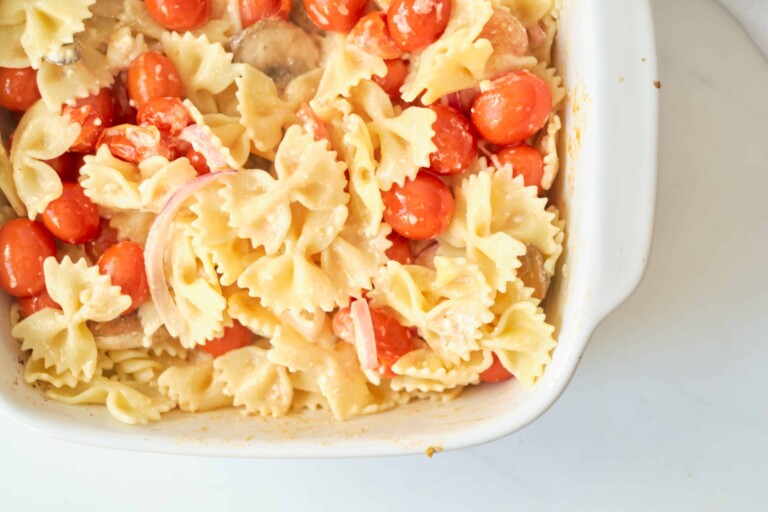 Overhead closeup of Tik Tok pasta recipe.