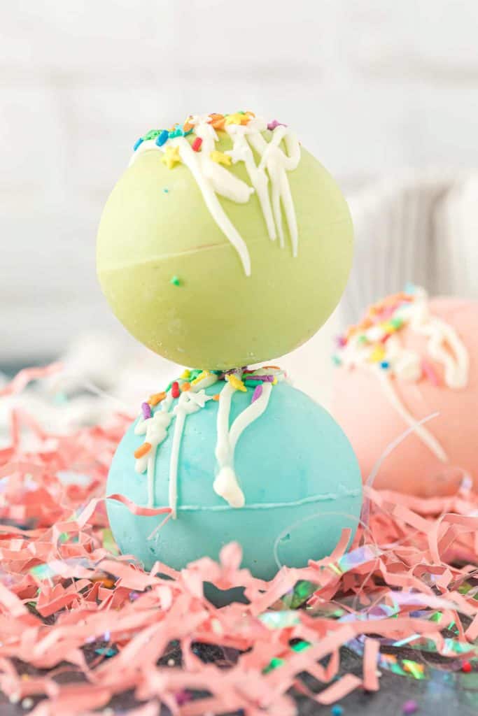 Stack of two hot chocolate bombs.