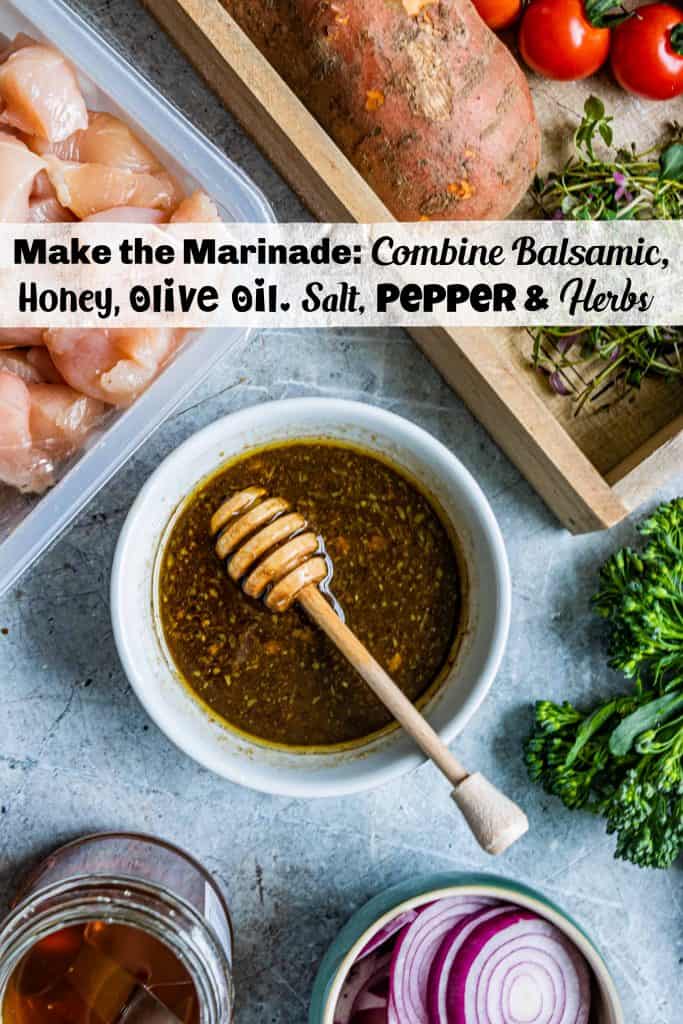 Making marinade for chicken and vegetables.