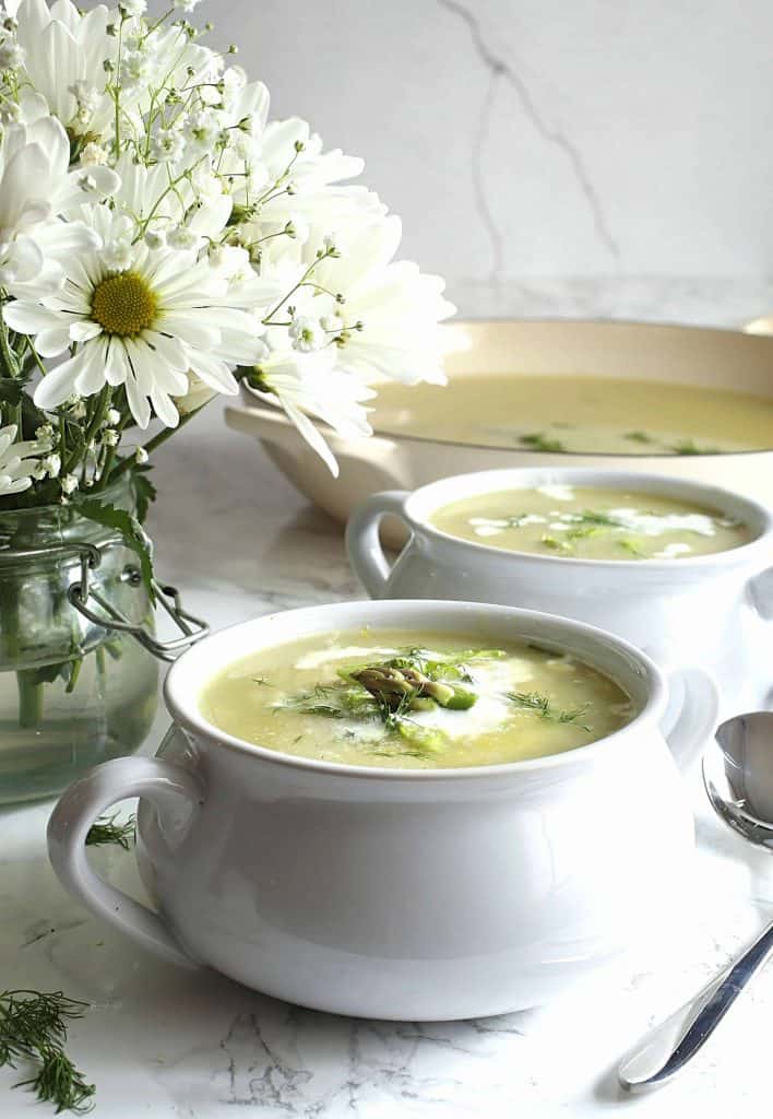 Side angle of asparagus potato soup