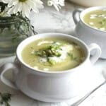 &frac34; angle photo of potato asparagus soup