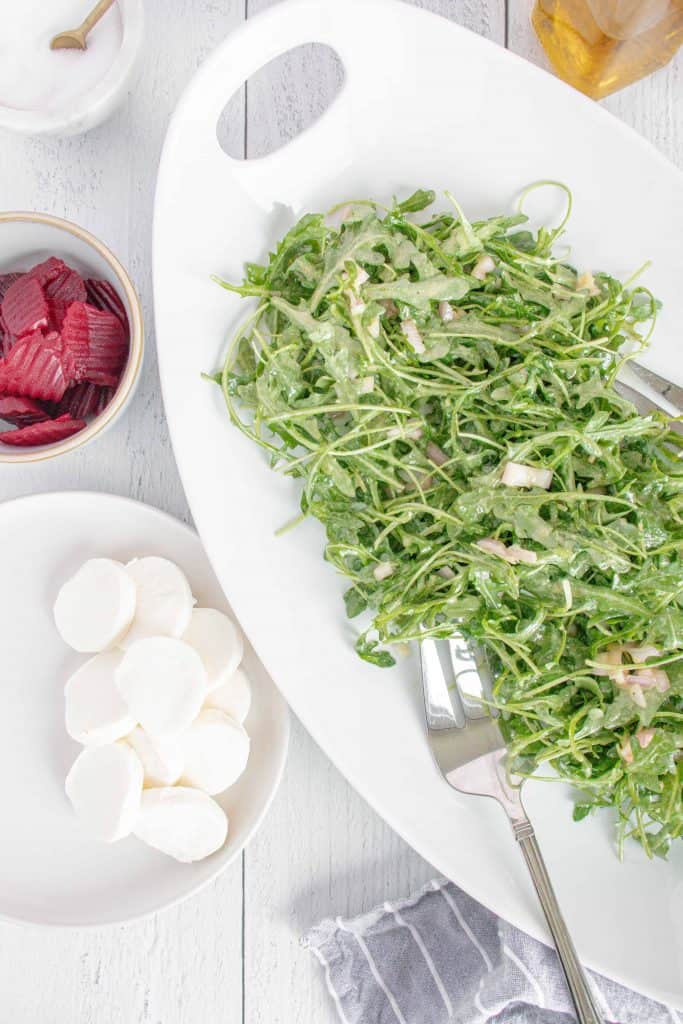 Arugula greens on a platter