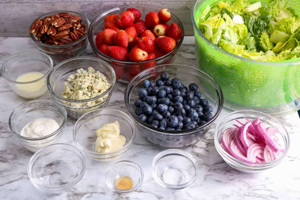 Ingredients for Layered Blueberry Salad and Buttermilk Dressing