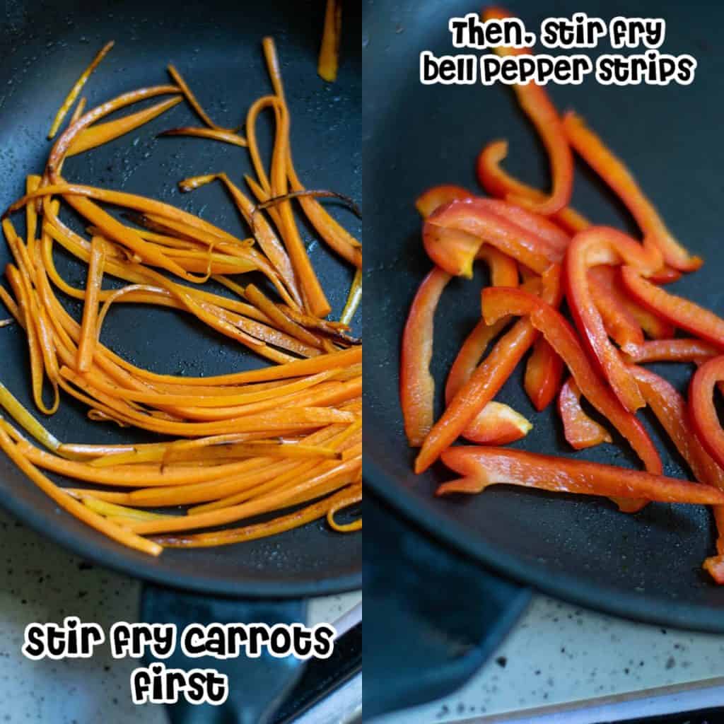 Stir fried carrots and red bell peppers.