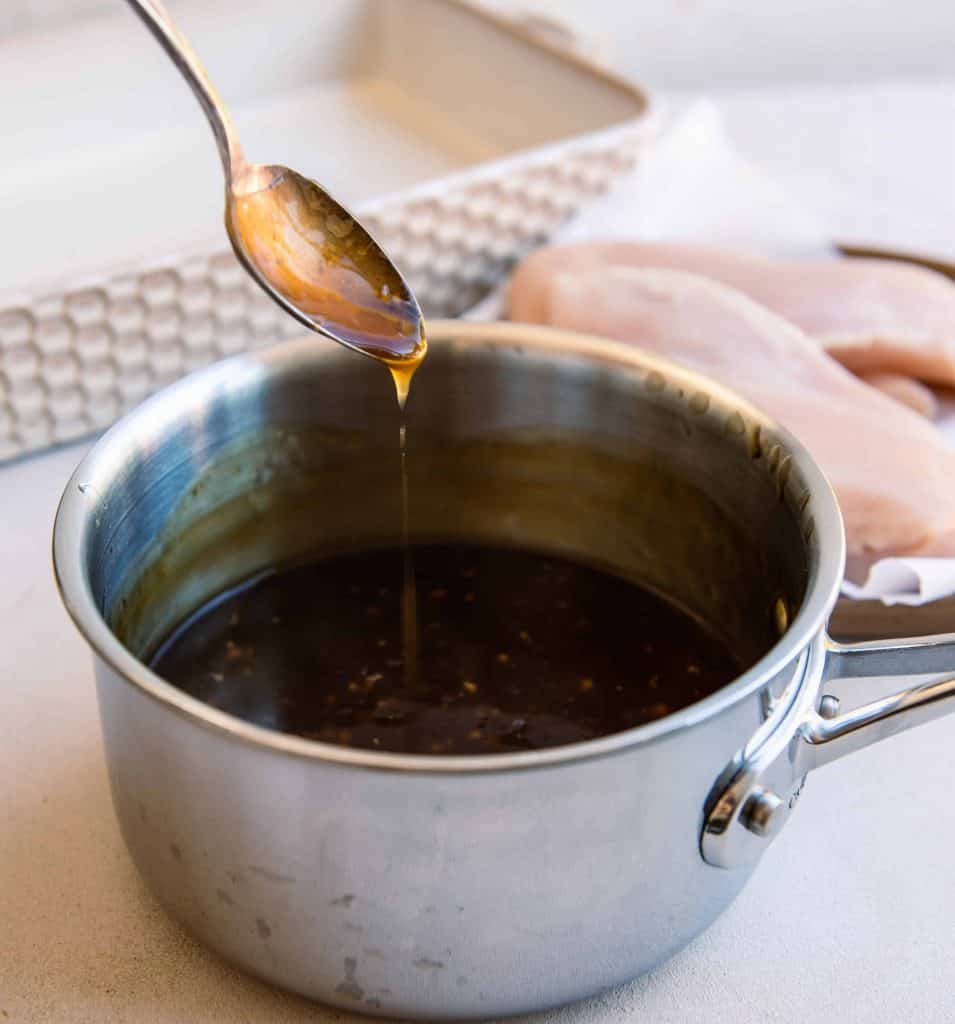 Teriyaki Sauce in stainless steel saucepan