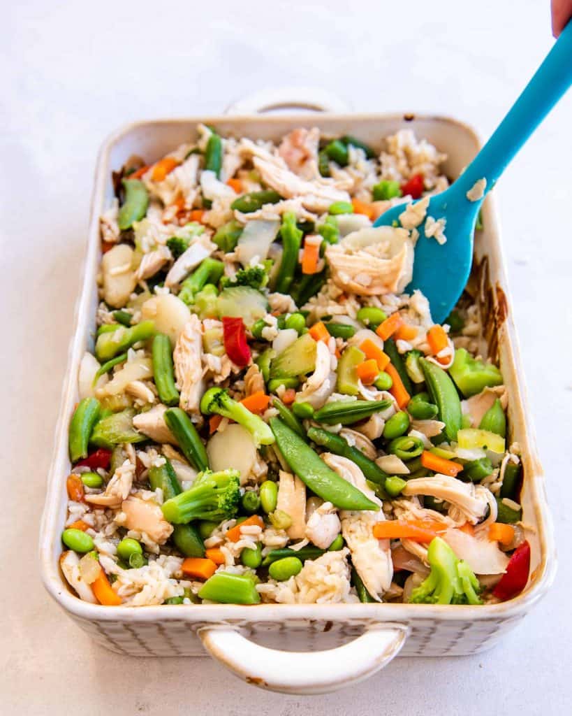 Chicken Teriyaki Casserole ready for the oven!