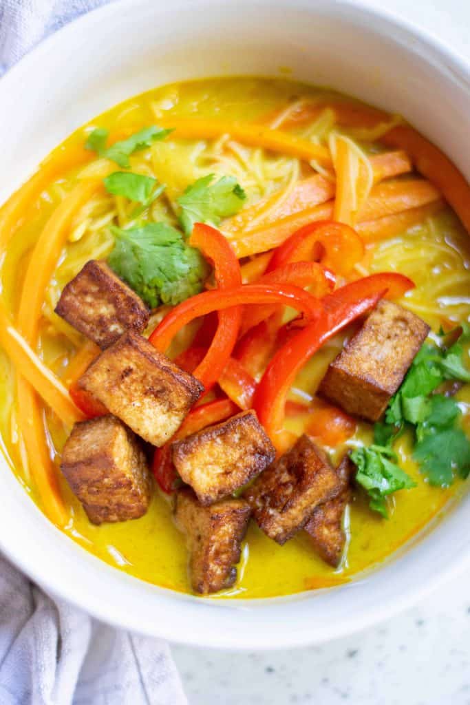 Overhead view of Vegan Thai Coconut Soup
