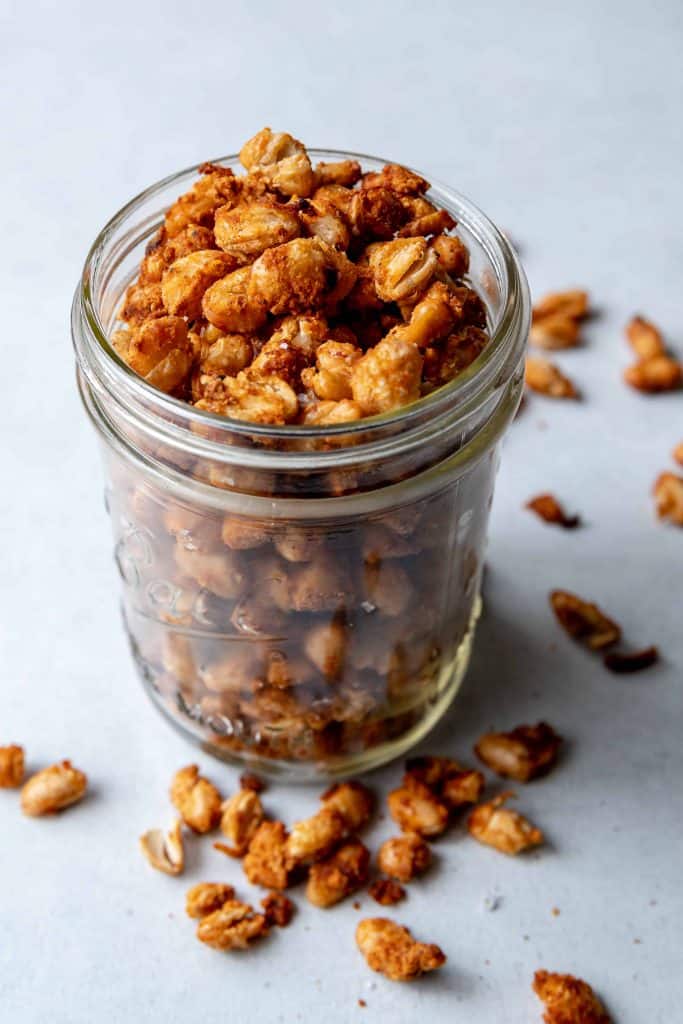 Jar of vegetarian baked seasoned beans.
