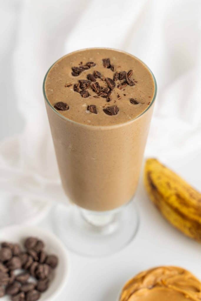 Healthy Chocolate Smoothie on a white background.