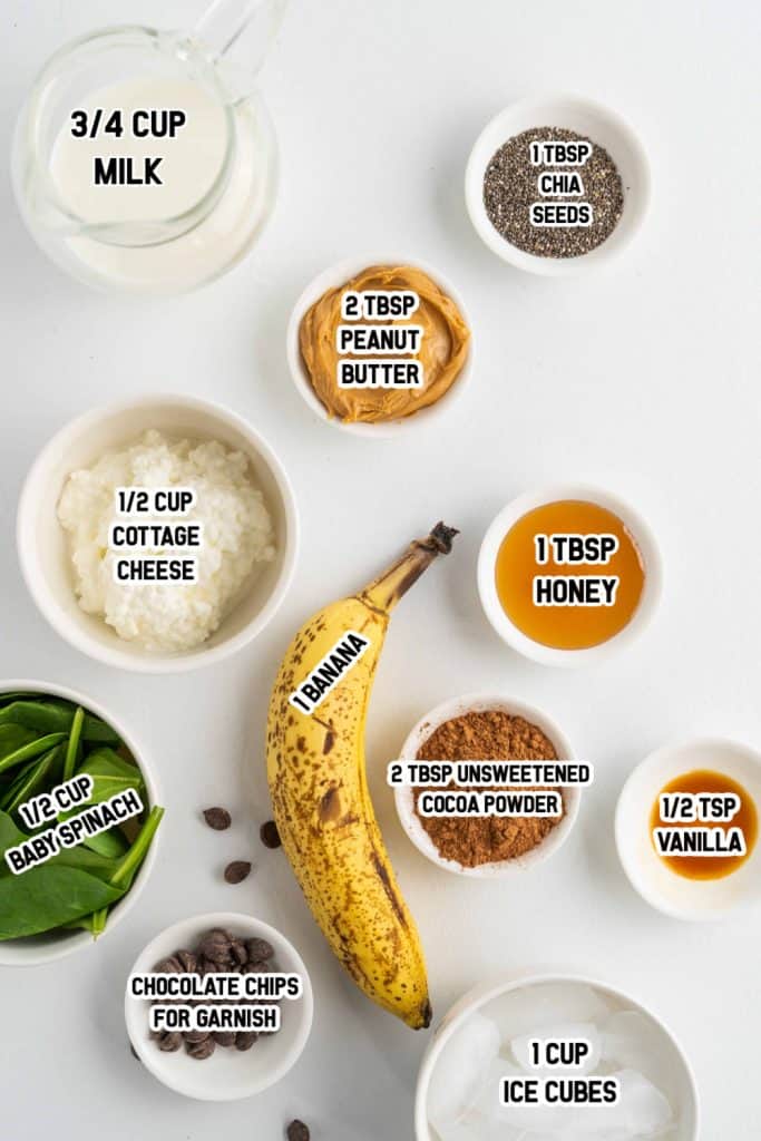 Overhead shot of ingredients for Healthy Chocolate Smoothie Recipe
