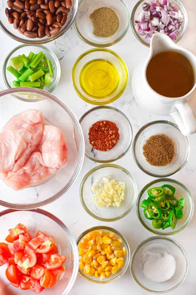 Overhead photo of ingredients used in Mexican Tortilla Soup