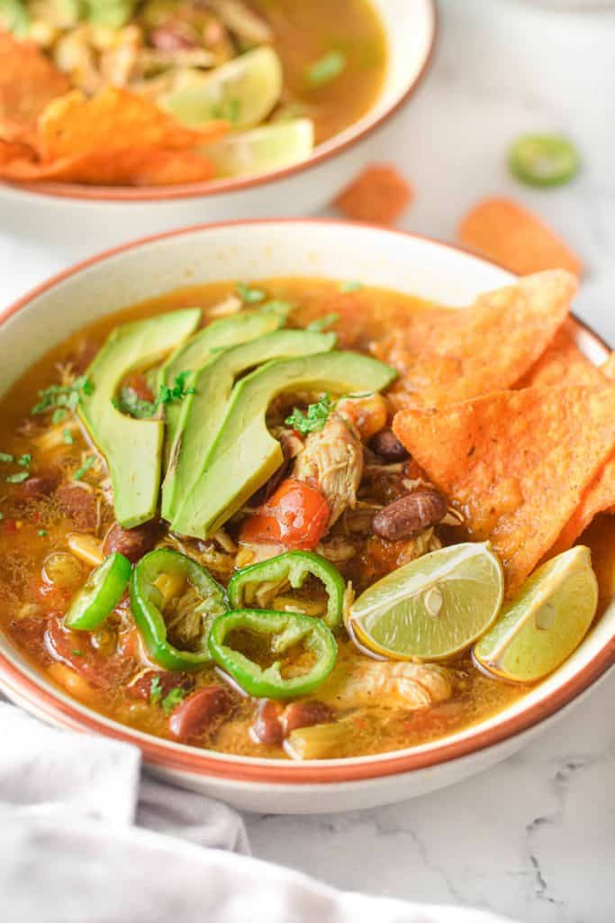 Closeup of Instant Pot Chicken Tortilla Soup