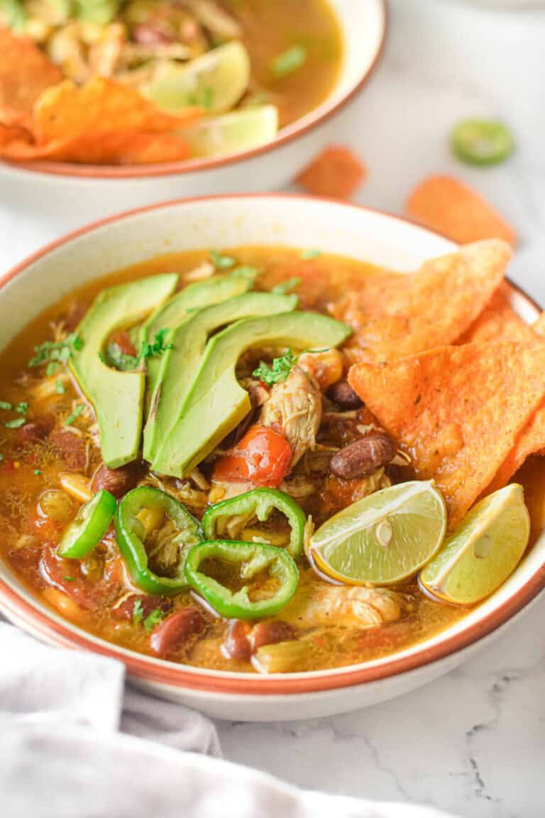 Closeup of Instant Pot Chicken Tortilla Soup