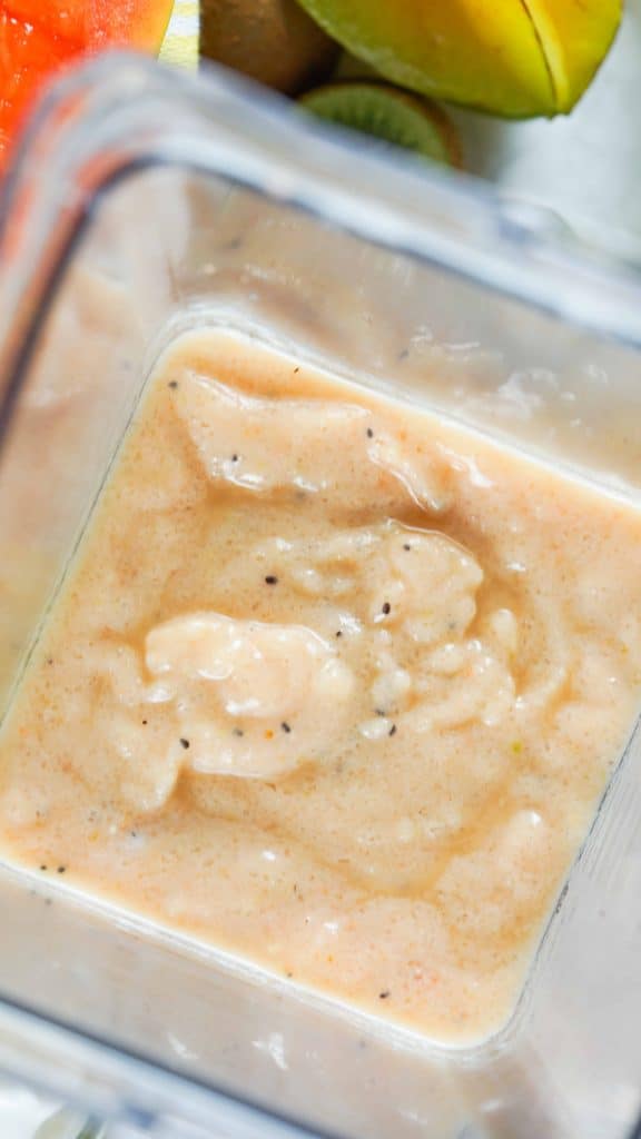 Tropical smoothie blended in blender.
