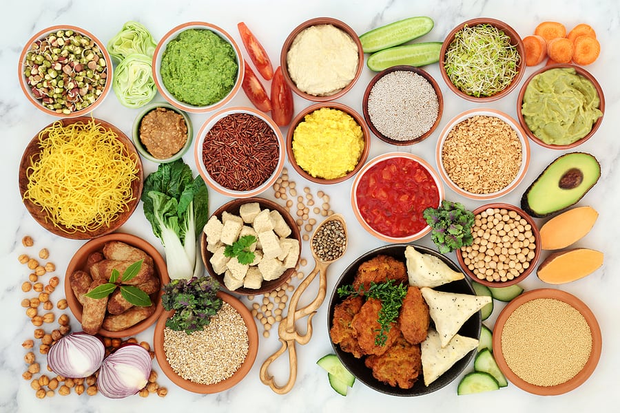 A spread of vegan food.