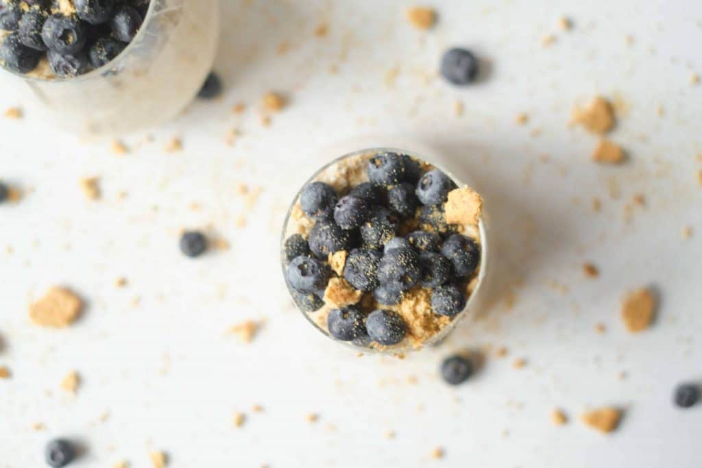 Overhead view of vegan blueberry overnight oats.