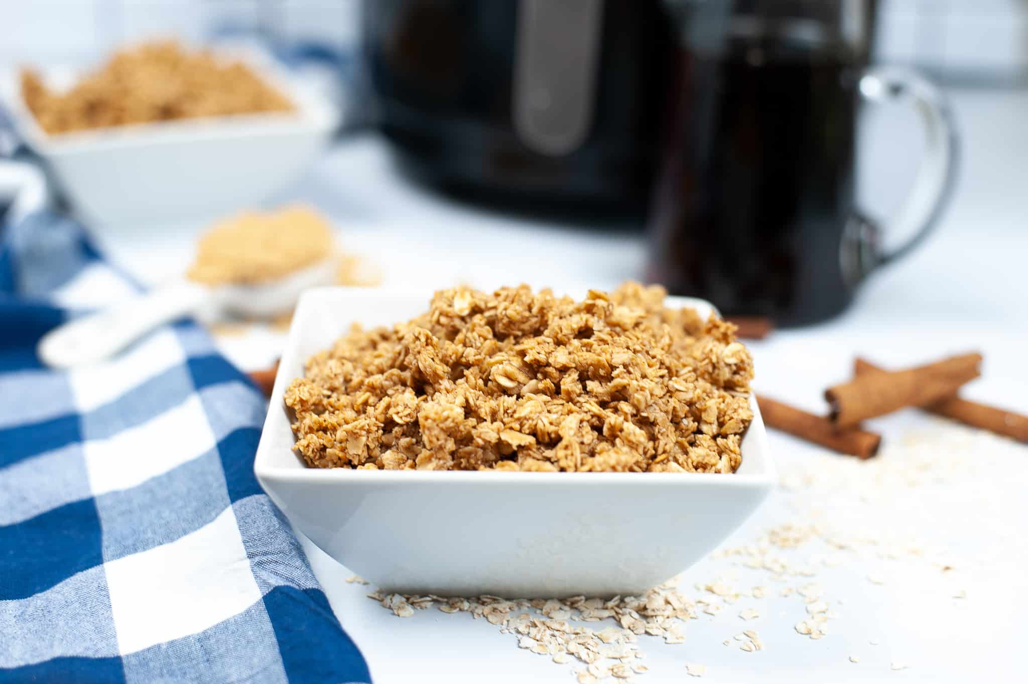 Air Fryer Granola in a white square dish.