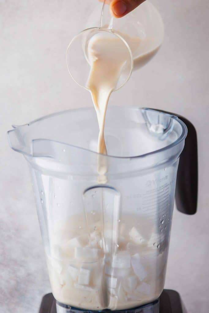 Blender with Coconut Punch Ingredients.