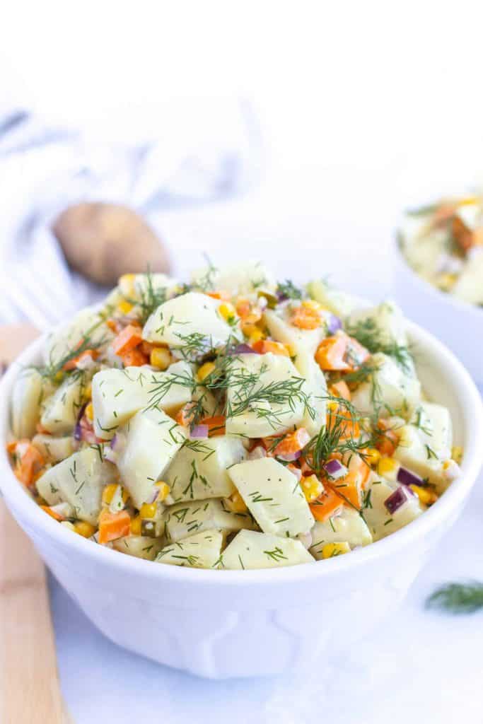 Dill Potato Salad with corn and peppers