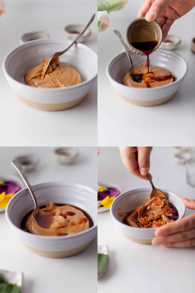 Steps to making peanut sauce.