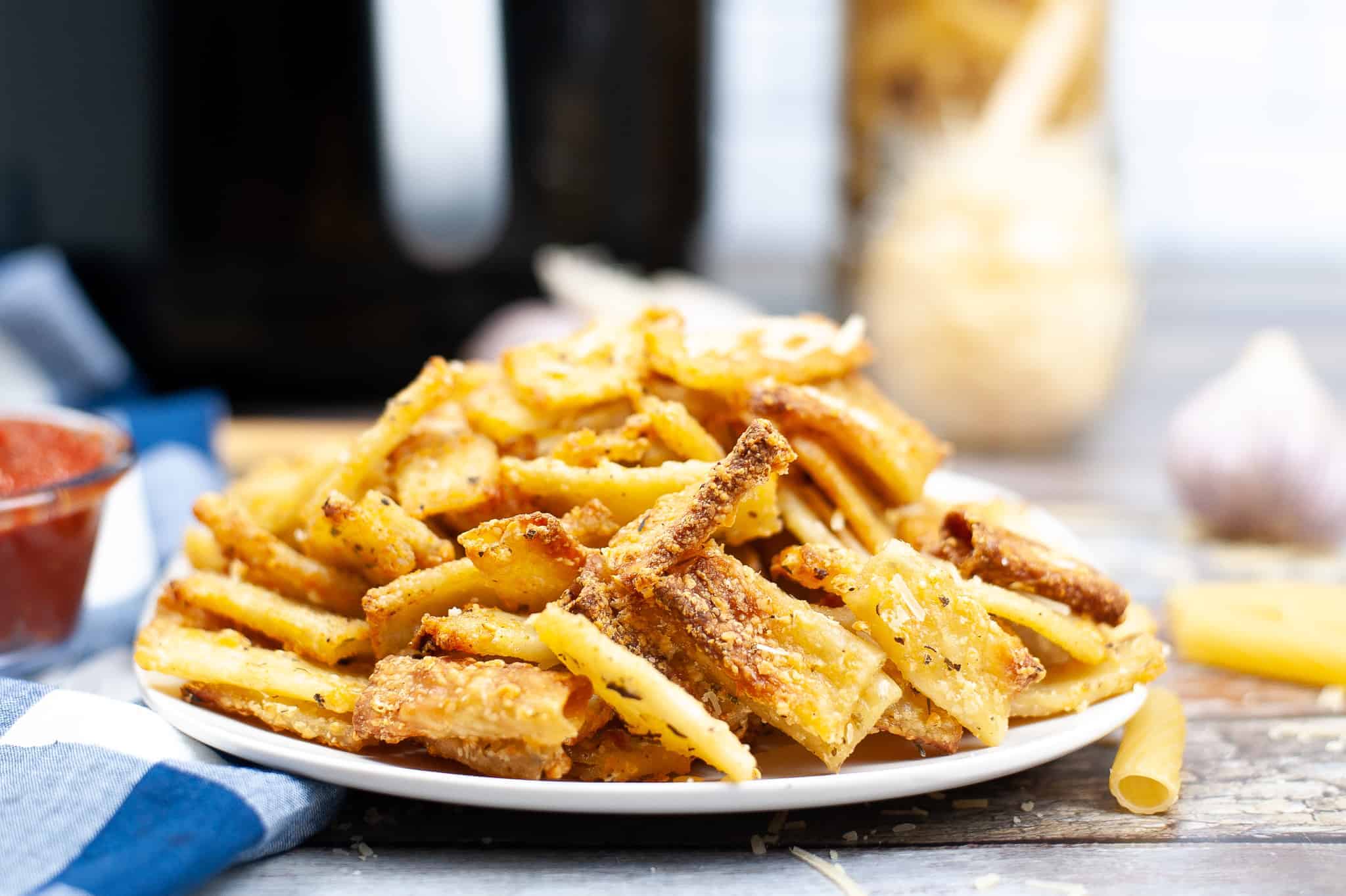 Side view of tik tok pasta chips