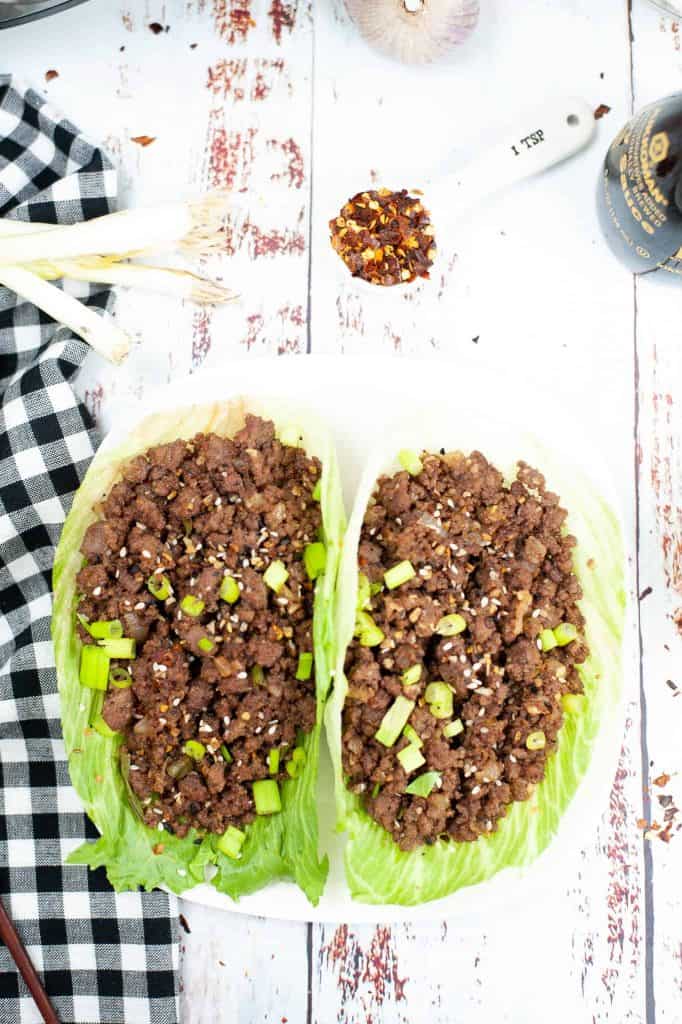 Overhead view of Instant Pot Lettuce Wraps with Korean Beef