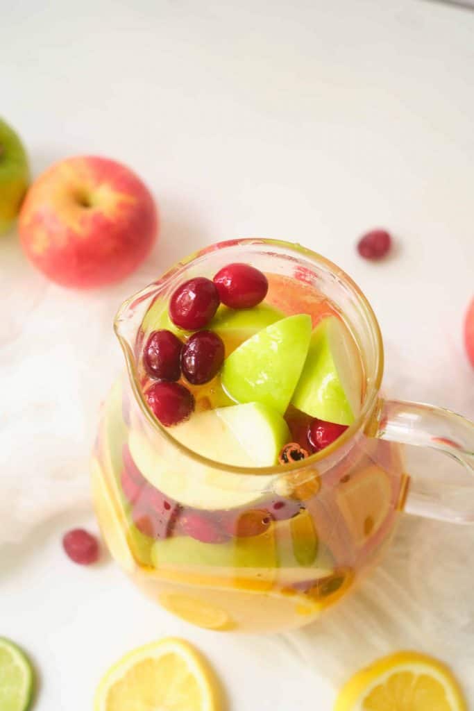 Overhead view of white sangria.